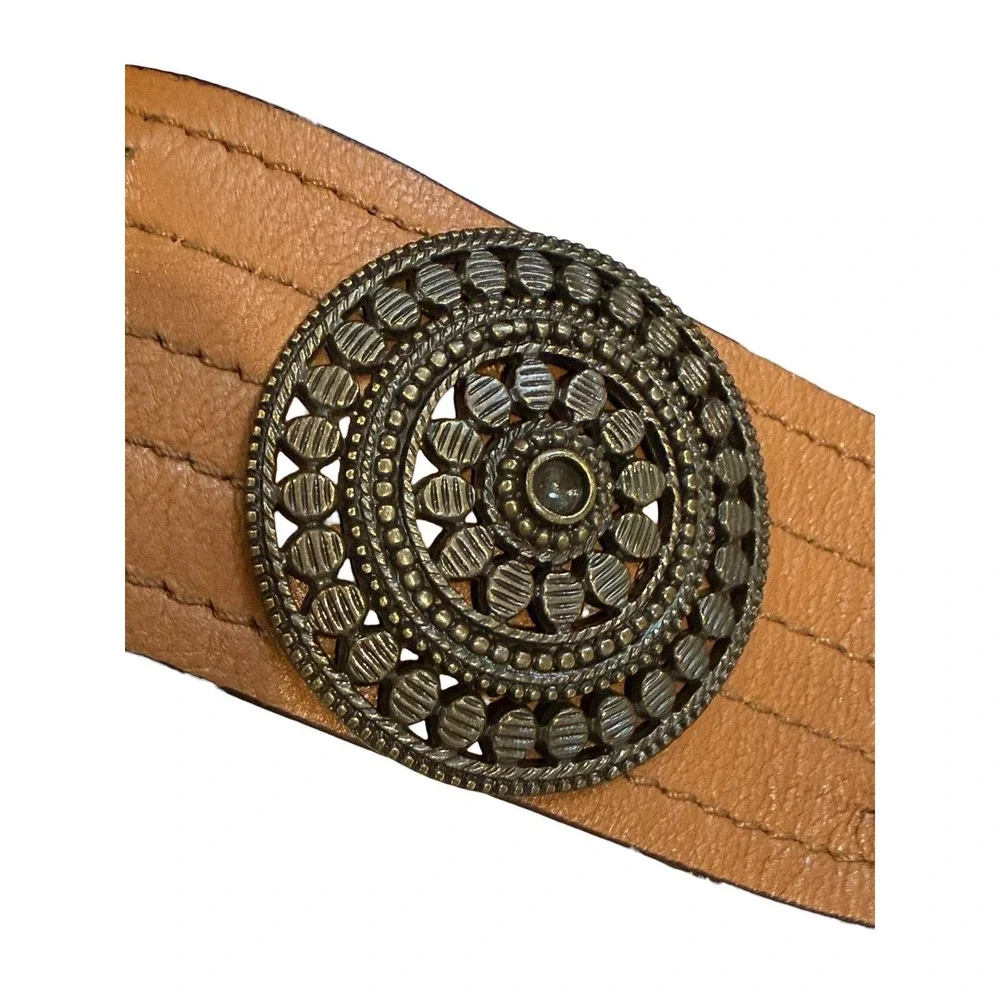 Chico's Brown Leather Concho Belt Boho Western Cowgirl Statement‎ Waist Belt